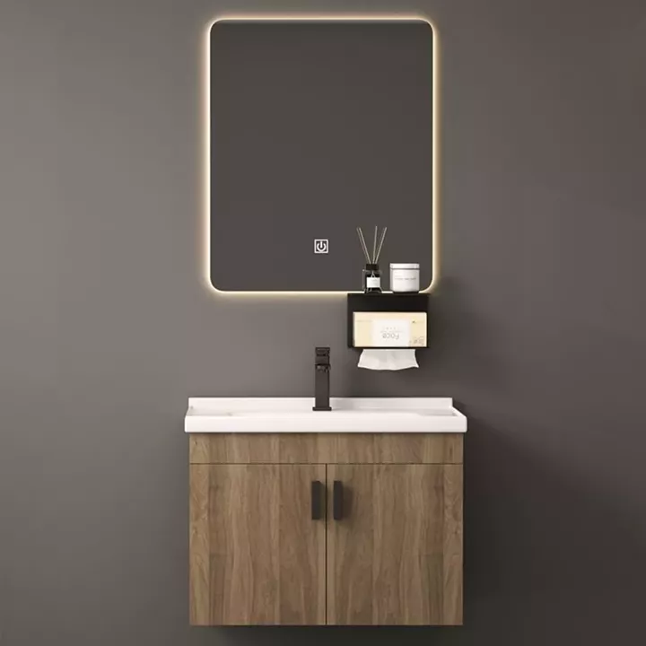 IDEA-3 Set Έπιπλο Μπάνιου Φυσικό, Καθρέπτης LED + Πάγκος με Νιπτήρα και Μπαταρία