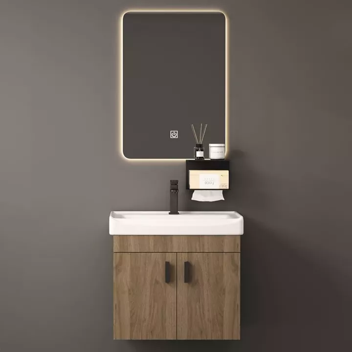 IDEA-4 Set Έπιπλο Μπάνιου Φυσικό, Καθρέπτης LED + Πάγκος με Νιπτήρα και Μπαταρία