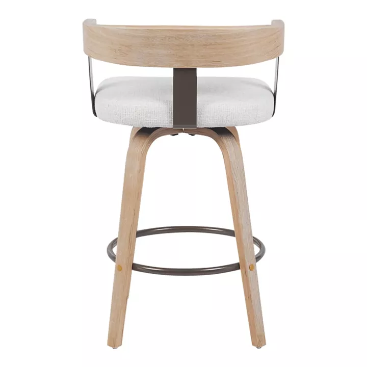 Rotating middle-height bar stool Anesy pakoworld metal-wood and fabric in beige color 54x50x85cm