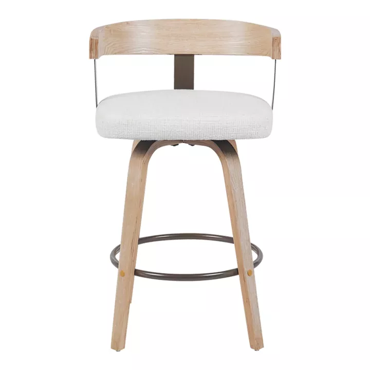 Rotating middle-height bar stool Anesy pakoworld metal-wood and fabric in beige color 54x50x85cm