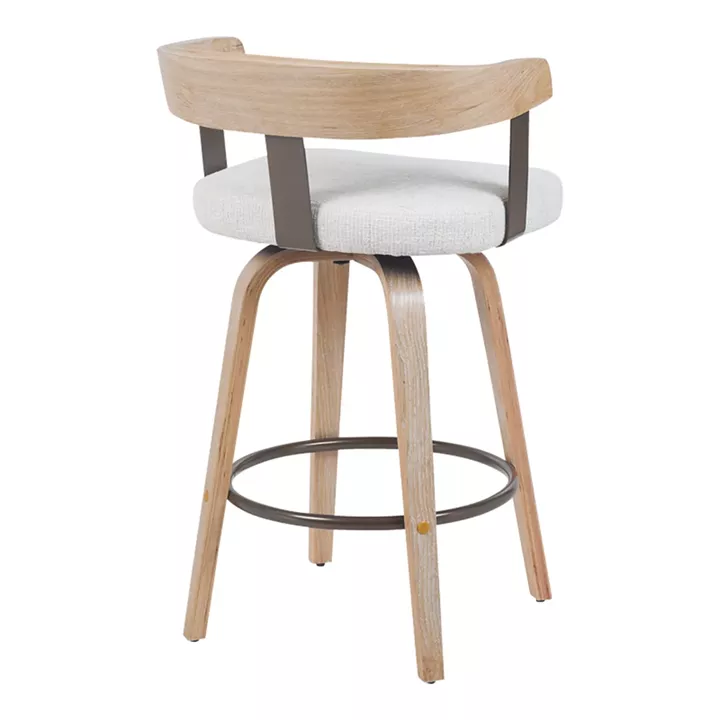 Rotating middle-height bar stool Anesy pakoworld metal-wood and fabric in beige color 54x50x85cm