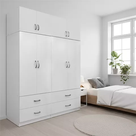 Four-leaf wardrobe with drawers and loft Lego pakoworld white 160x42x240cm