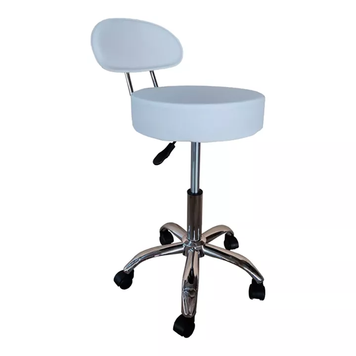 Office-work stool on wheels with Tebere back pakoworld pu in white shade 35x35x65-77cm