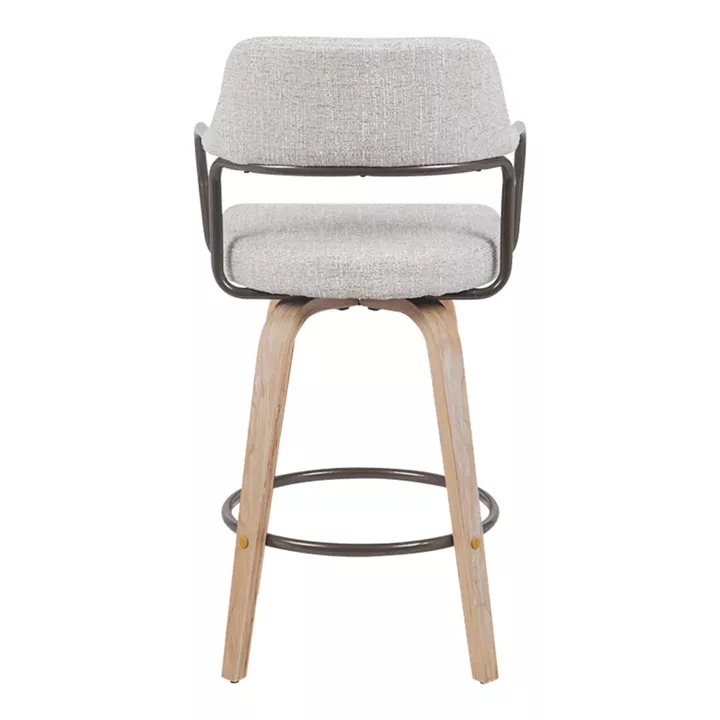 Rotating middle-height bar stool Tertia pakoworld metal-wood and fabric in beige-brown color 54x52x98cm