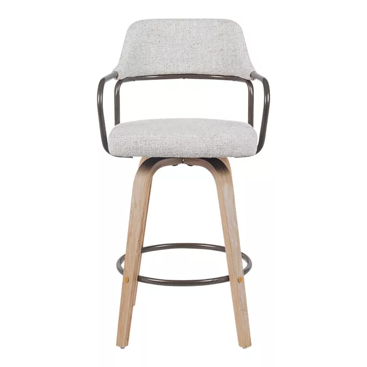 Rotating middle-height bar stool Tertia pakoworld metal-wood and fabric in beige-brown color 54x52x98cm