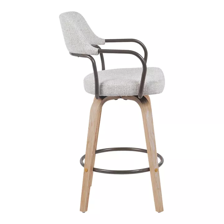 Rotating middle-height bar stool Tertia pakoworld metal-wood and fabric in beige-brown color 54x52x98cm