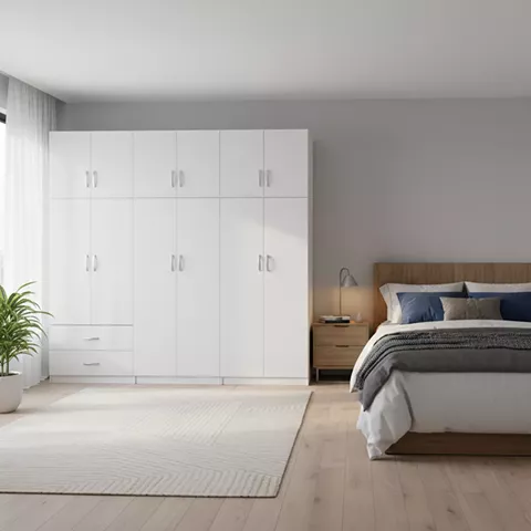 Six-door wardrobe with loft Lego I pakoworld white 240x42x240cm