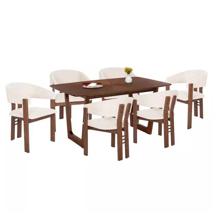 DINING SET 7PCS ZARRA HM21338.01 TABLE MADE OF MDF--CHAIRS WITH BOUCLE FABRIC