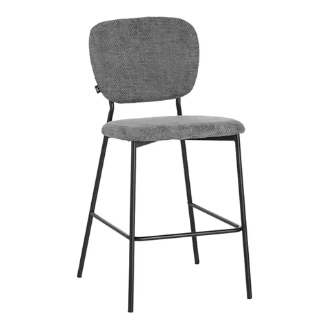 Cathair pakoworld bar stool bouclé fabric in dark grey color with black metallic legs 48x54x100cm