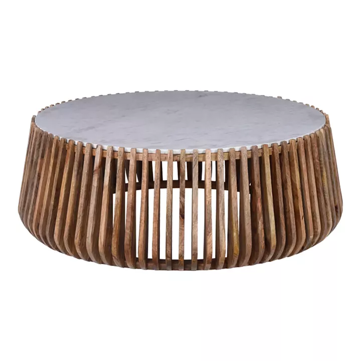 Coffee table Mable pakoworld mango wood in natural color and marble look surface D120x45cm