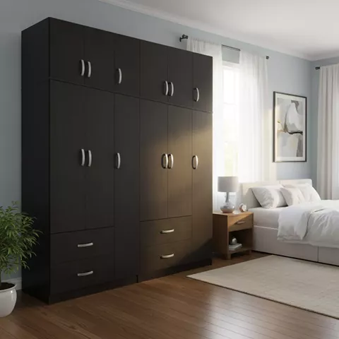 Ντουλάπα εξάφυλλη με πατάρι Lego pakoworld wenge 180x42x240εκ
