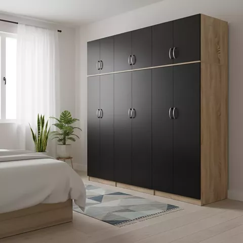 Ντουλάπα εξάφυλλη με πατάρι Lego ΙΙ pakoworld sonoma-ανθρακί 240x42x240εκ