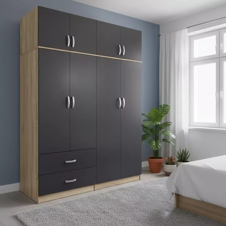 Ντουλάπα τετράφυλλη με πατάρι Lego pakoworld sonoma-ανθρακί 160x42x240εκ