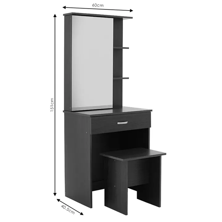 Τουαλέτα κρεβατοκάμαρας Zelia pakoworld με καθρέπτη και σκαμπό χρώμα oak 60x40.5x151εκ