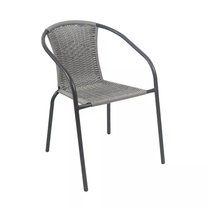 BALENO-W Πολυθρόνα Στοιβαζόμενη, Μέταλλο Βαφή Μαύρο, Wicker Mixed Grey