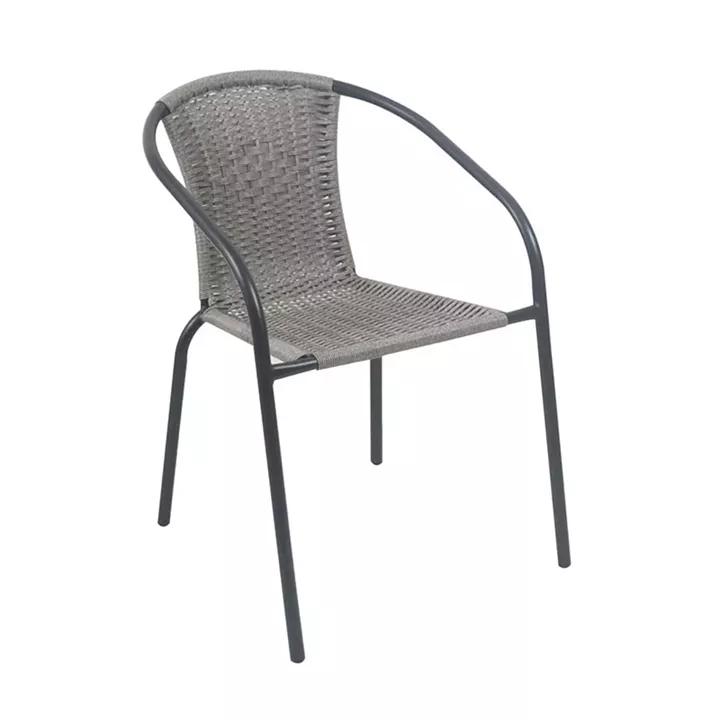 BALENO-W Πολυθρόνα Στοιβαζόμενη, Μέταλλο Βαφή Μαύρο, Wicker Mixed Grey