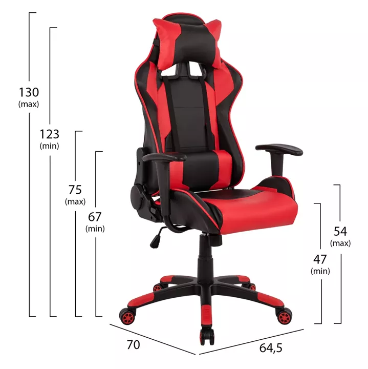 Office Gaming chair HM1072.01 Black-Red color 64,5x70x(123-130) cm