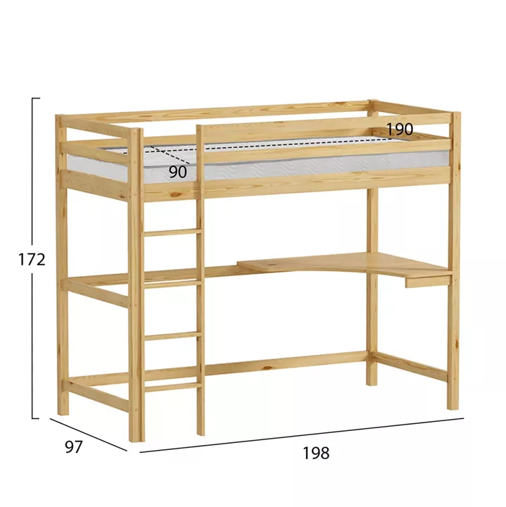 ΚΟΥΚΕΤΑ ΠΑΙΔΙΚΗ ΜΕ ΓΡΑΦΕΙΟ AKRON HM21311 ΞΥΛΟ ΠΕΥΚΟΥ ΦΥΣΙΚΟ--ME ΣΤΡΩΜΑ 90x190εκ