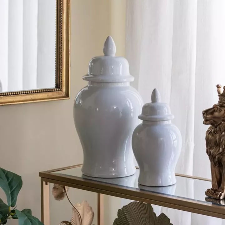 Artekko Melania Λευκό Κεραμικό Διακοσμητικό Δοχείο Βάζο με Καπάκι (24x24x48)cm