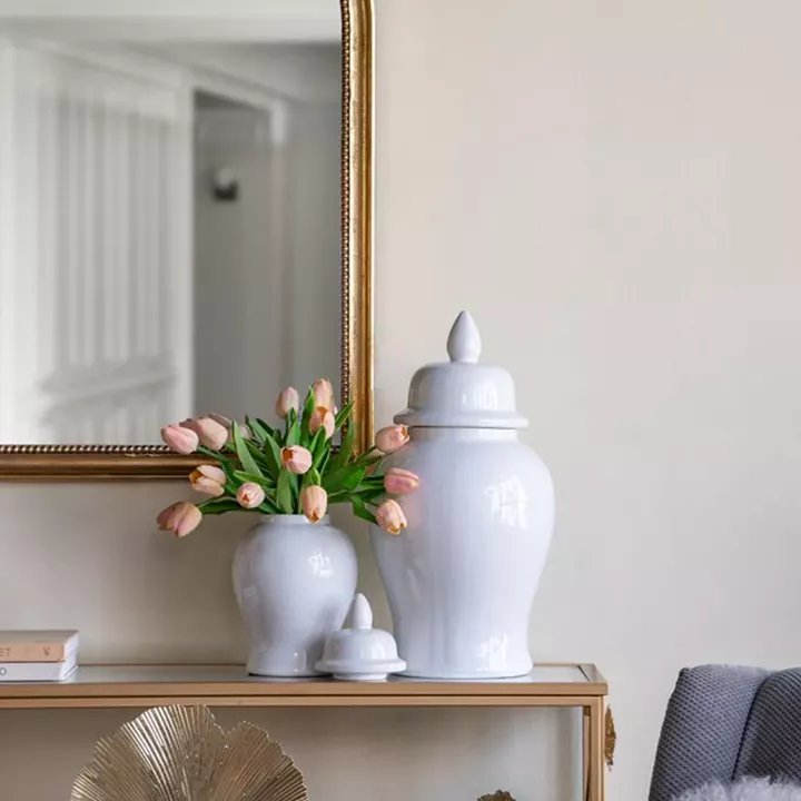 Artekko Melania Λευκό Κεραμικό Διακοσμητικό Δοχείο Βάζο με Καπάκι (24x24x48)cm