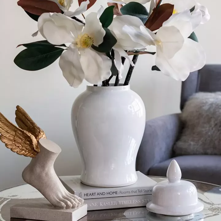 Artekko Melania Λευκό Κεραμικό Διακοσμητικό Δοχείο Βάζο με Καπάκι (24x24x48)cm