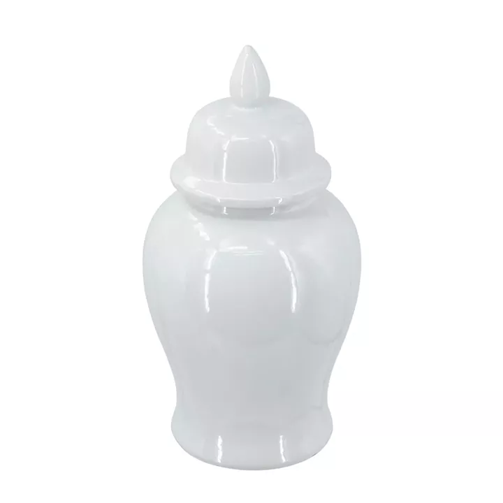 Artekko Melania Λευκό Κεραμικό Διακοσμητικό Δοχείο Βάζο με Καπάκι (24x24x48)cm
