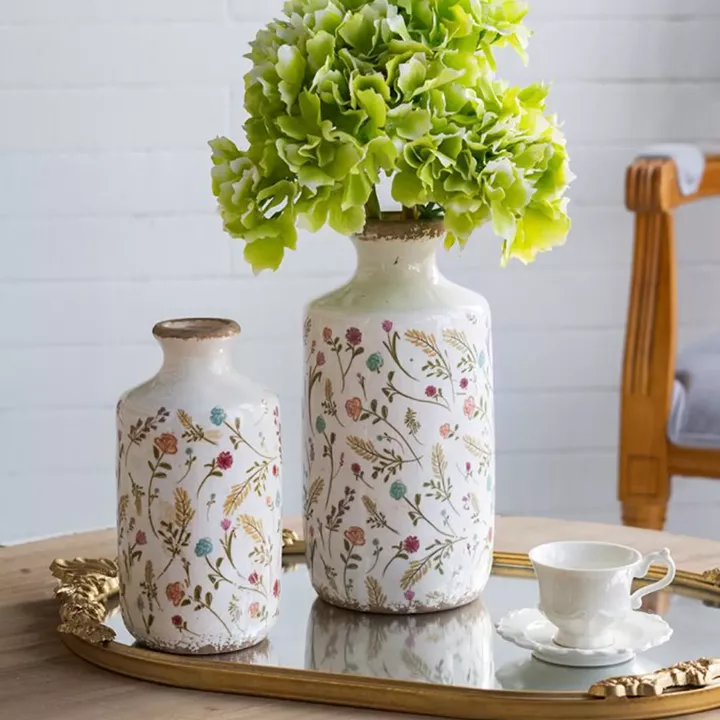 Artekko Aging Λευκό Κεραμικό Βάζο με Λουλούδια (11x11x21)cm