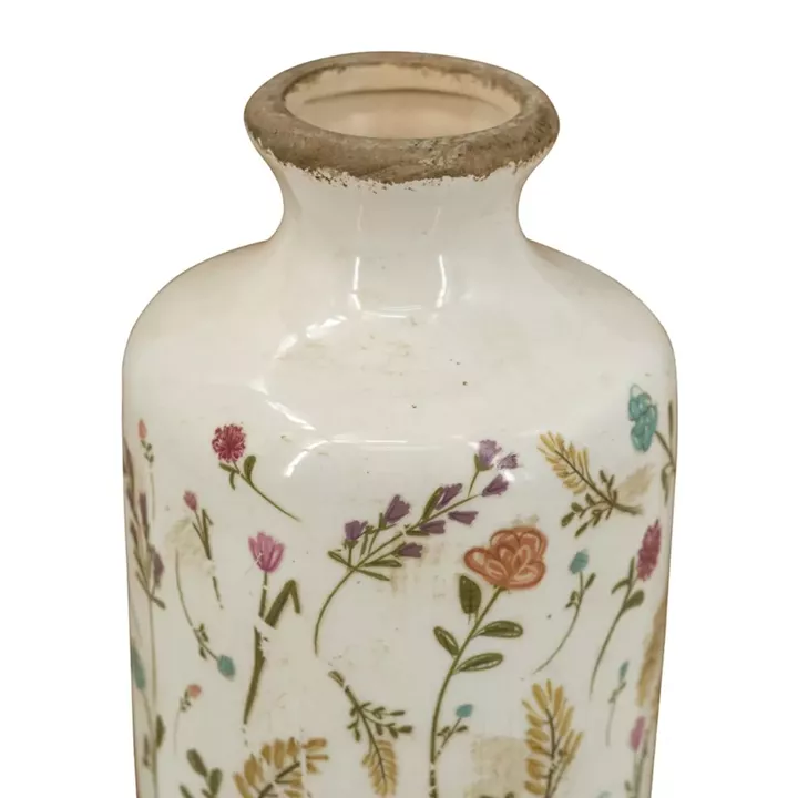 Artekko Aging Λευκό Κεραμικό Βάζο με Λουλούδια (11x11x21)cm