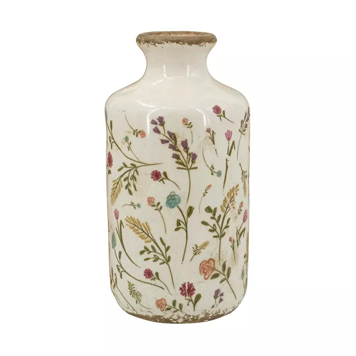 Artekko Aging Λευκό Κεραμικό Βάζο με Λουλούδια (11x11x21)cm