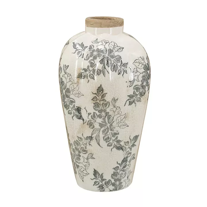 Artekko Aging Λευκό Κεραμικό Βάζο με Γκρι Λουλούδια (13x13x29.5)cm
