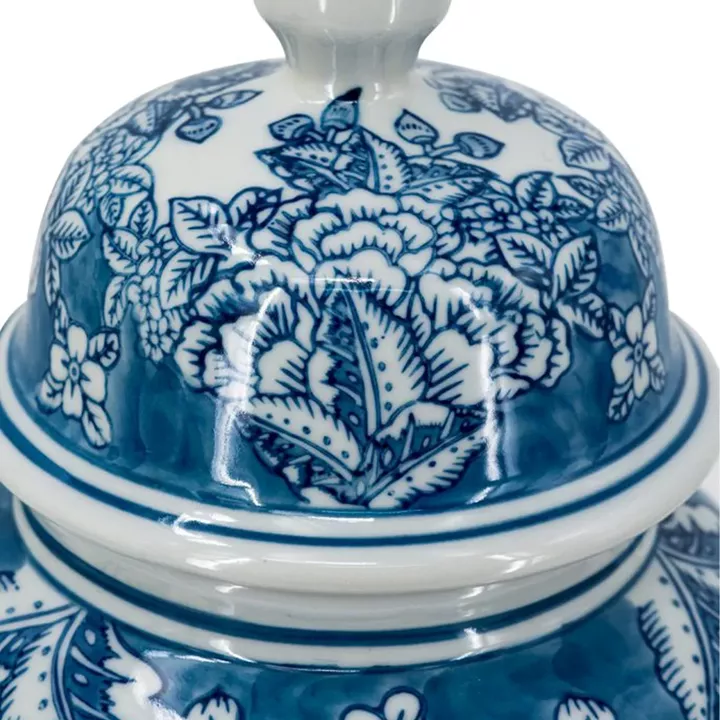 Artekko Melania Διακοσμητικό Δοχείο Βάζο με Καπάκι Πορσελάνης σε Άσπρο με Μπλε (17x17x31.5)cm