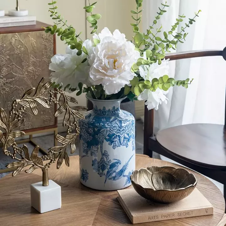 Artekko Melania Διακοσμητικό Βάζο Πορσελάνης σε Άσπρο με Μπλε (20x20x31)cm