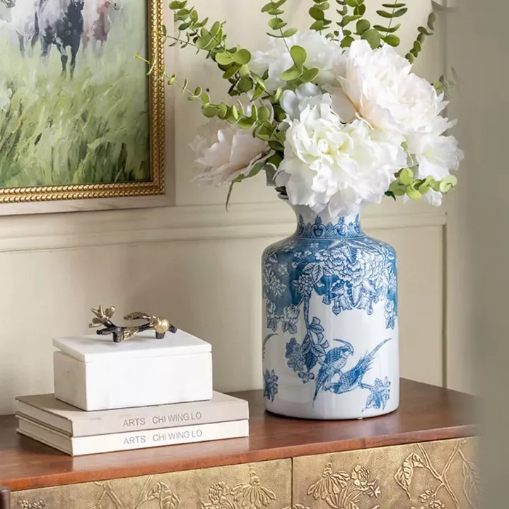 Artekko Melania Διακοσμητικό Βάζο Πορσελάνης σε Άσπρο με Μπλε (20x20x31)cm