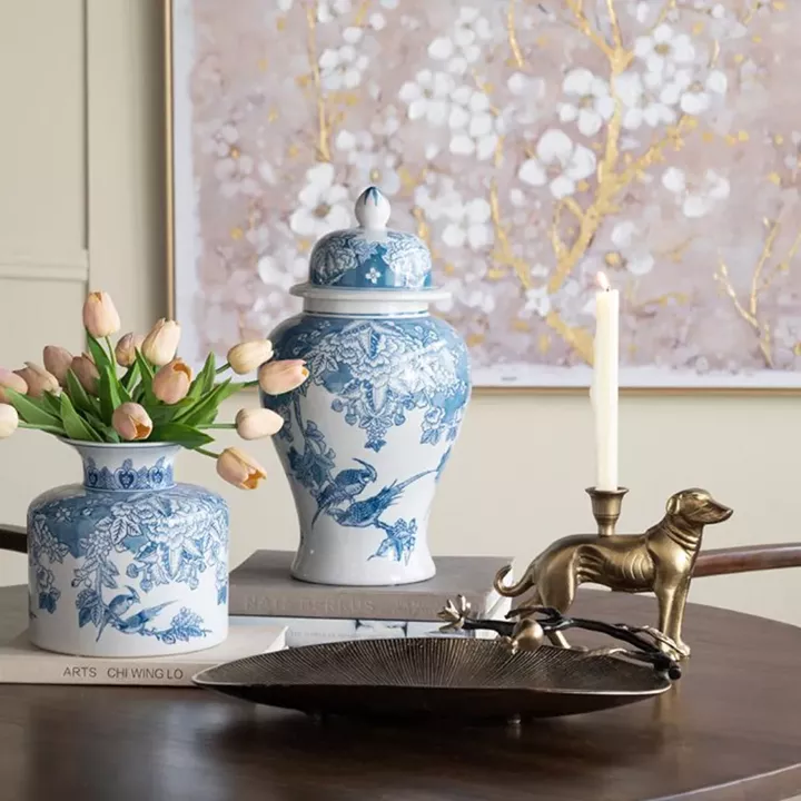 Artekko Melania Διακοσμητικό Βάζο Πορσελάνης σε Άσπρο με Μπλε (20x20x21)cm