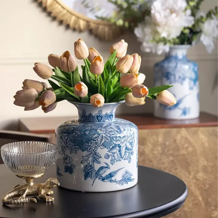 Artekko Melania Διακοσμητικό Βάζο Πορσελάνης σε Άσπρο με Μπλε (20x20x21)cm