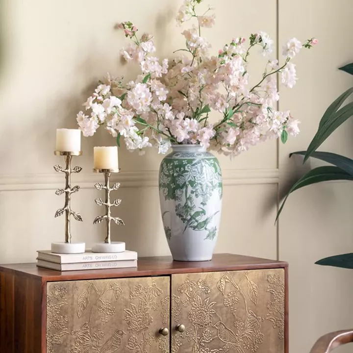 Artekko Melania Διακοσμητικό Βάζο Πορσελάνης σε Άσπρο με Πράσινο (19x19x37)cm