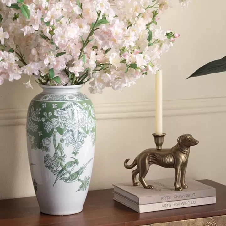 Artekko Melania Διακοσμητικό Βάζο Πορσελάνης σε Άσπρο με Πράσινο (19x19x37)cm