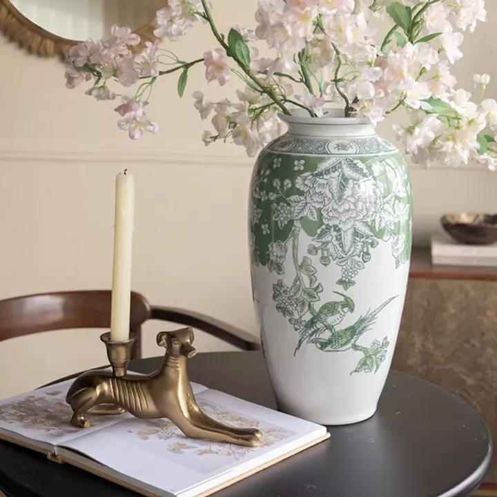 Artekko Melania Διακοσμητικό Βάζο Πορσελάνης σε Άσπρο με Πράσινο (19x19x37)cm