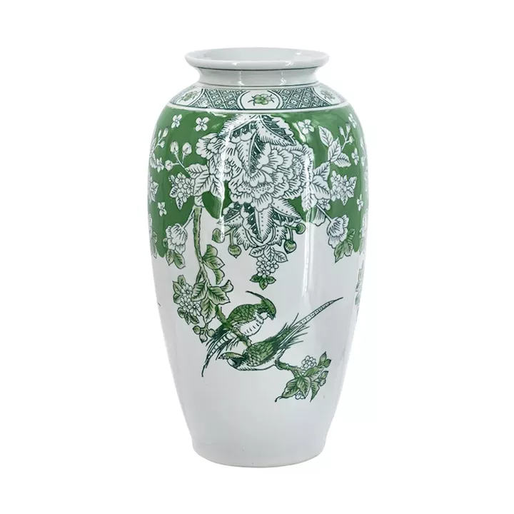 Artekko Melania Διακοσμητικό Βάζο Πορσελάνης σε Άσπρο με Πράσινο (19x19x37)cm
