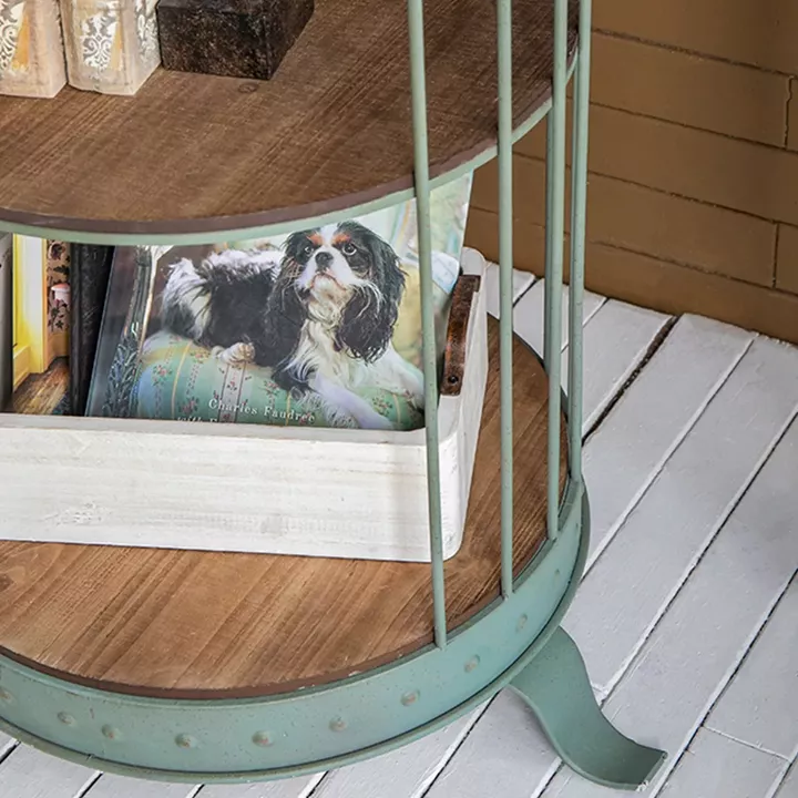 Artekko Birdcage Ραφιέρα Κλουβί με 3 Ξύλινα MDF Ράφια και Μεταλλικό Σκελετό σε Πράσινη Πατίνα (66x61x169)