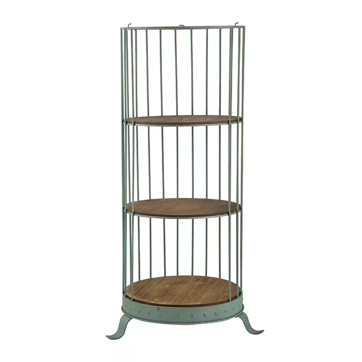 Artekko Birdcage Ραφιέρα Κλουβί με 3 Ξύλινα MDF Ράφια και Μεταλλικό Σκελετό σε Πράσινη Πατίνα (66x61x169)