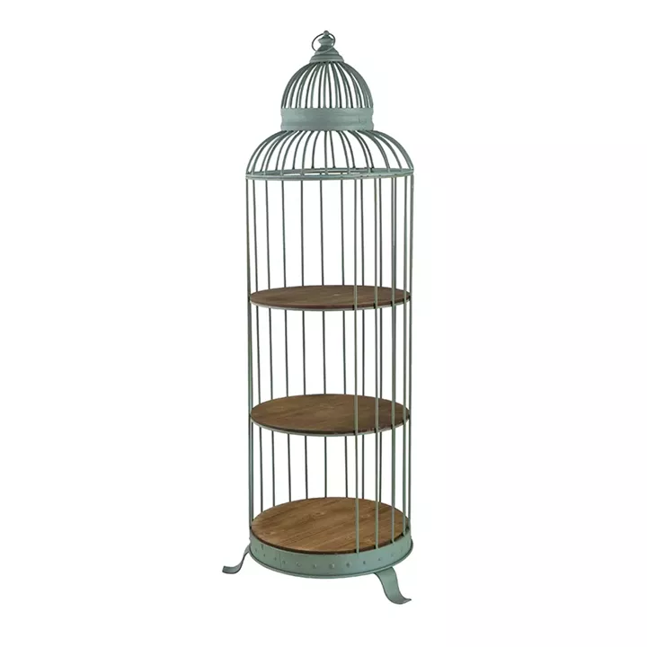 Artekko Birdcage Ραφιέρα Κλουβί με 3 Ξύλινα MDF Ράφια και Μεταλλικό Σκελετό σε Πράσινη Πατίνα (66x61x169)