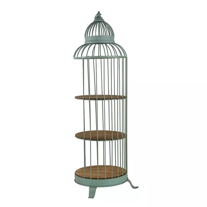 Artekko Birdcage Ραφιέρα Κλουβί με 3 Ξύλινα MDF Ράφια και Μεταλλικό Σκελετό σε Πράσινη Πατίνα (66x61x169)