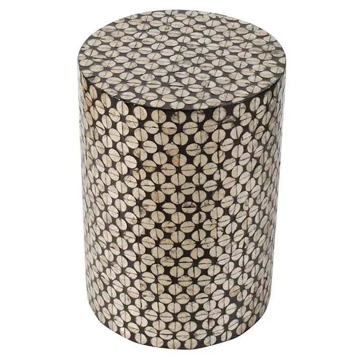 Artekko Ivory Ασπρόμαυρο Βοηθητικό Τραπέζι Σκαμπό από MDF με Κοχύλια Capiz (35x35x50)cm