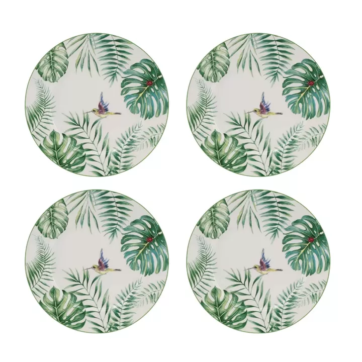 Artekko Tropical Ρηχά Πήλινα Πιάτα με Πράσινα Σχέδια (26.9x26.9x2)cm 4pcs