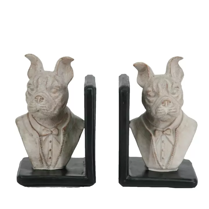 Artekkol Bookends Βιβλιοστάτες Ρητίνης με Σκυλιά σε Λευκή Πατίνα (12x10.5x19)cm 2pcs