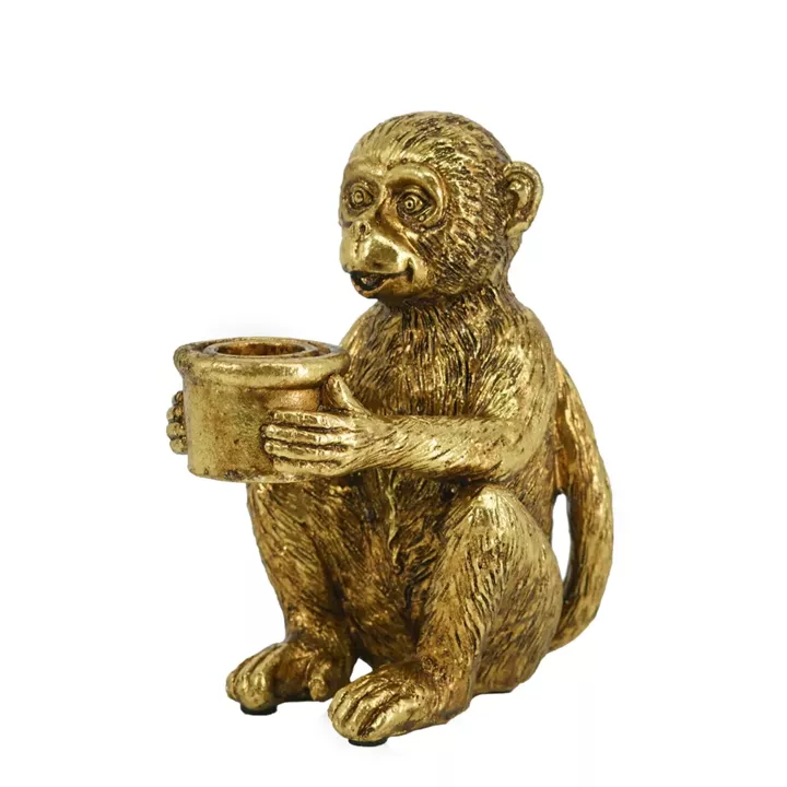 Artekko Animal Χρυσό Διακοσμητικό Κηροπήγιο Ρητίνης με Μαϊμού (11.5x8x13.5)cm