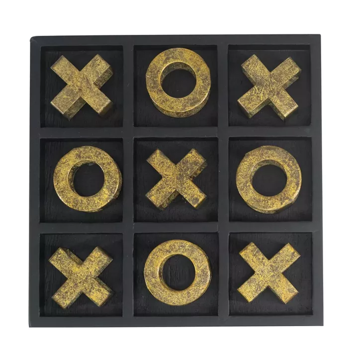 Artekko Tic Tac Toe Διακοσμητική Τρίλιζα σε Μαύρη MDF βάση με Χρυσά Μεταλλικά Πιόνια (25x25x3)cm