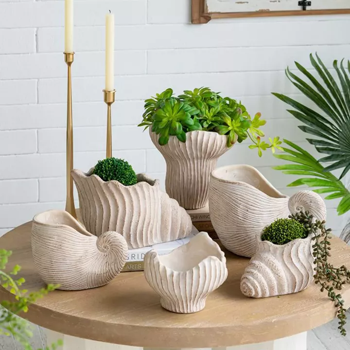 Artekko Cement Μπεζ Τσιμεντένιο Διακοσμητικό Δοχείο Κασπώ (19x18.5x14)cm