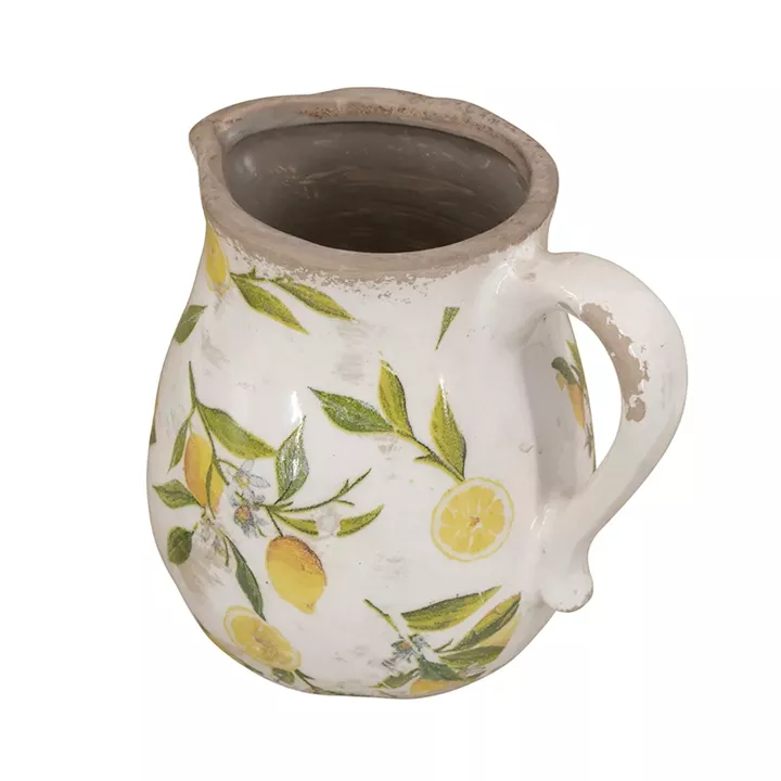 Artekko Lemon Λευκή Κεραμική Διακοσμητική Κανάτα με Λεμόνια (16x13x15.5)cm